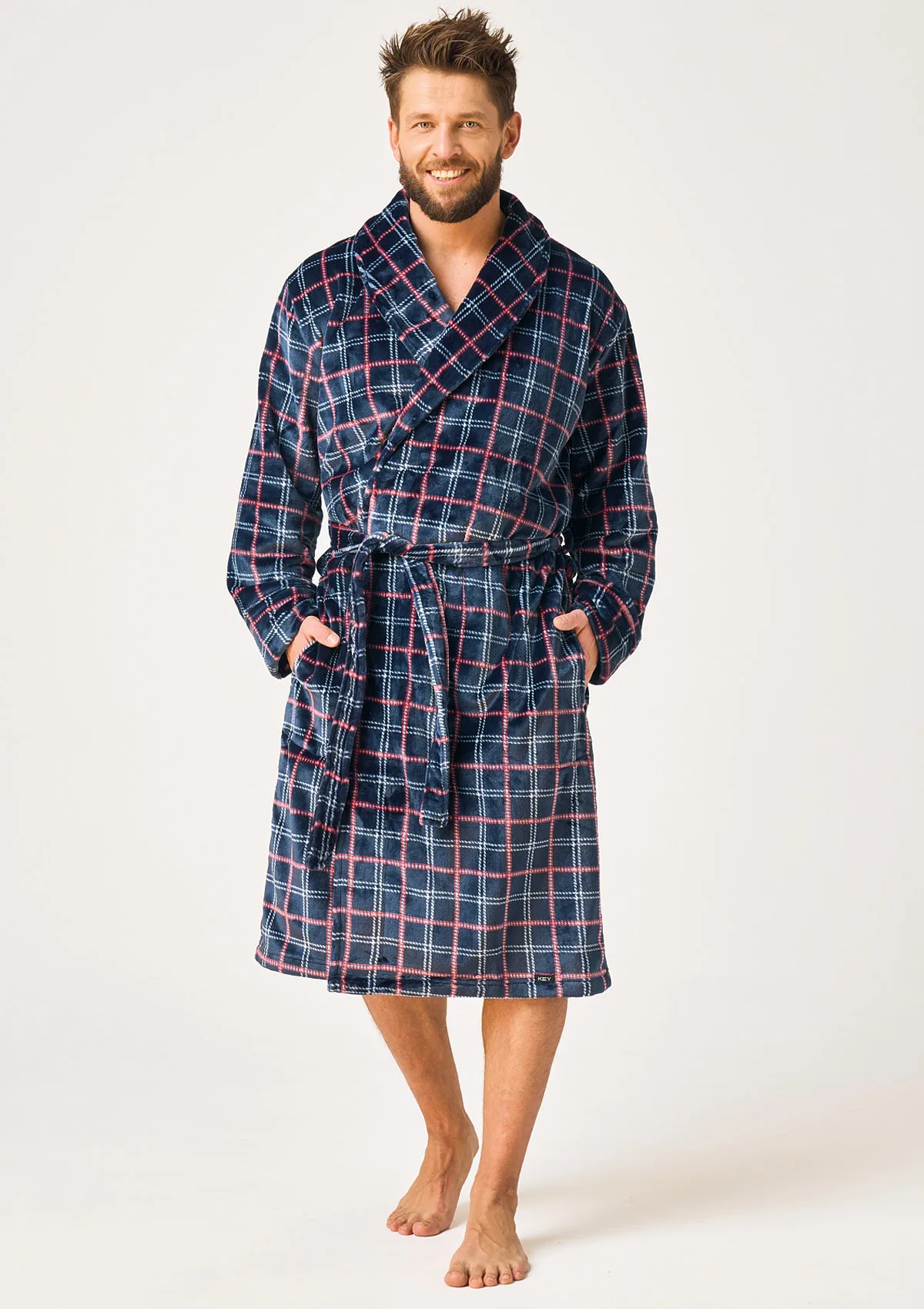 Szlafrok męski długi z polaru flanelowego Key MGL 406 GRANATOWY XL/XXL